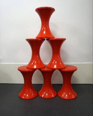 conjunto de 4 taburetes rojos años 70