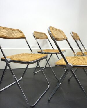 4 sillas Plia en madera y rejilla diseño de Giancarlo Pirretti para Castelli p/u